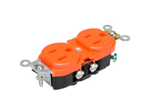 TOMACORRIENTE DOBLE 2X15A+T USO INDUSTRIAL NEMA 5-15R NARANJA